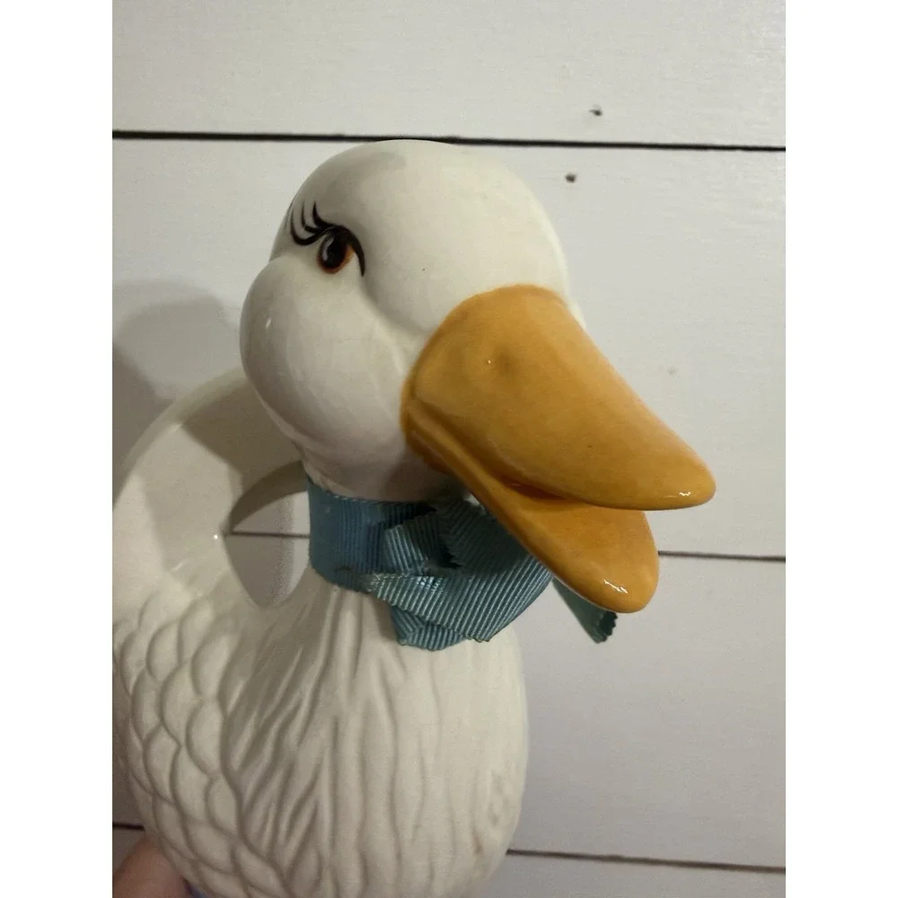 Vintage White Ceramic Duck Head Yellow Beak Towel Holder Wall Mount Hanger